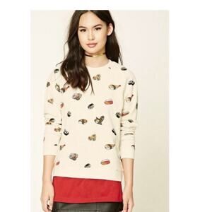 Forever 21 Sushi Print White Crew Neck Sweatshirt size Small